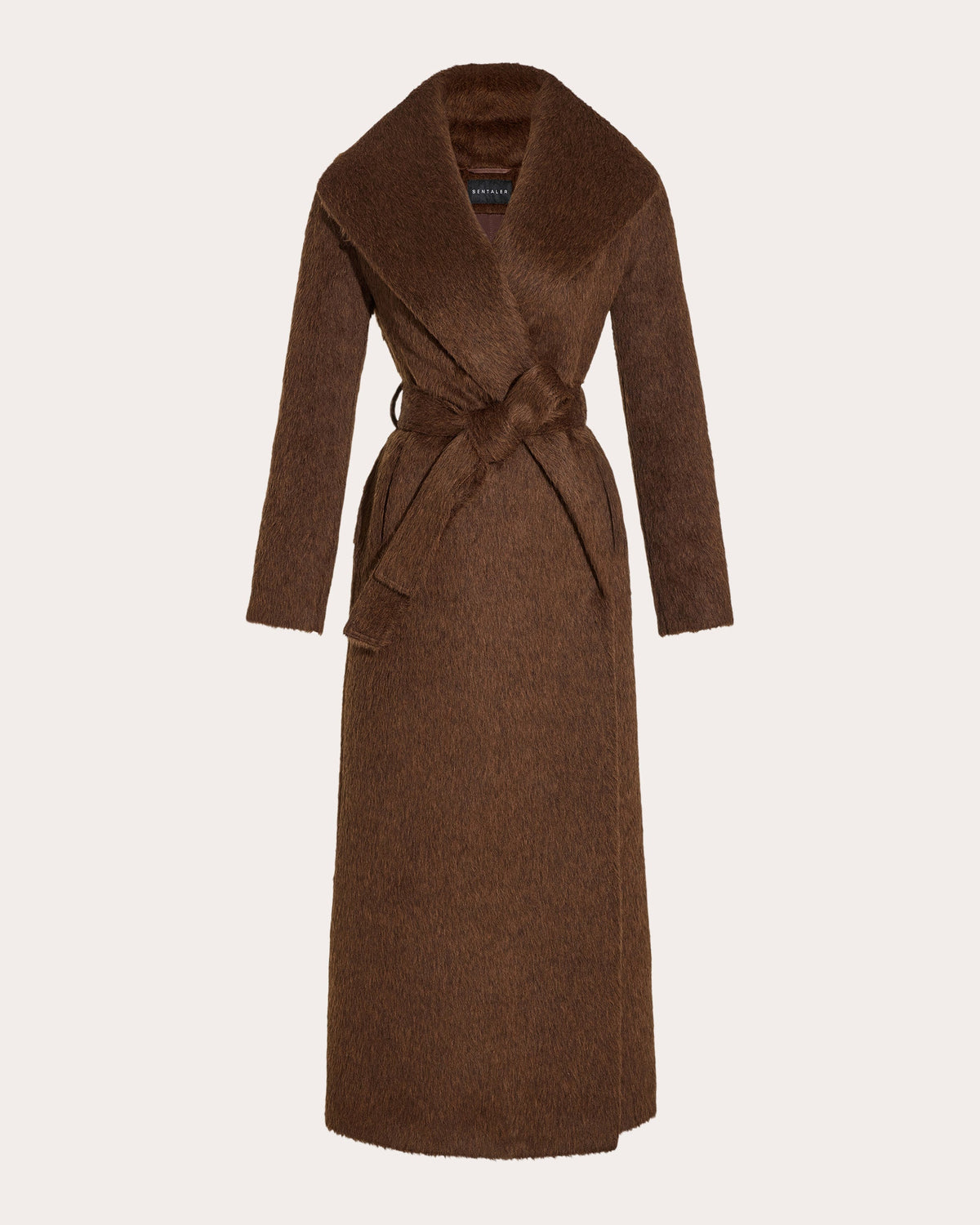 Textured Suri Alpaca Shawl Collar Maxi Wrap Coat