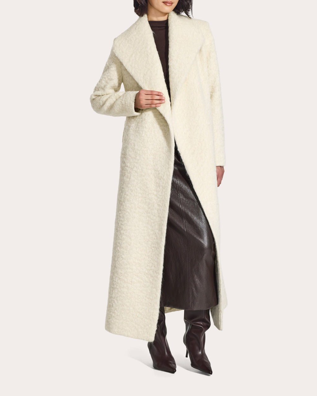 Textured Suri Alpaca Shawl Collar Maxi Wrap Coat