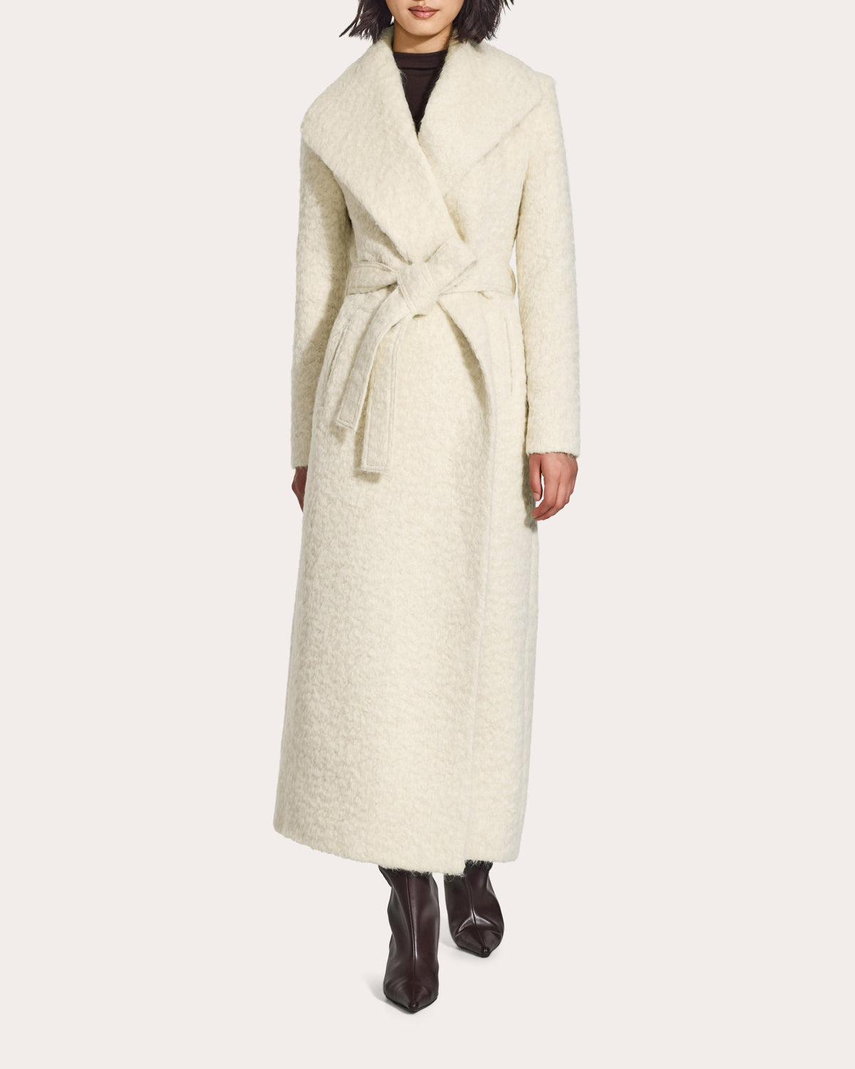 Textured Suri Alpaca Shawl Collar Maxi Wrap Coat