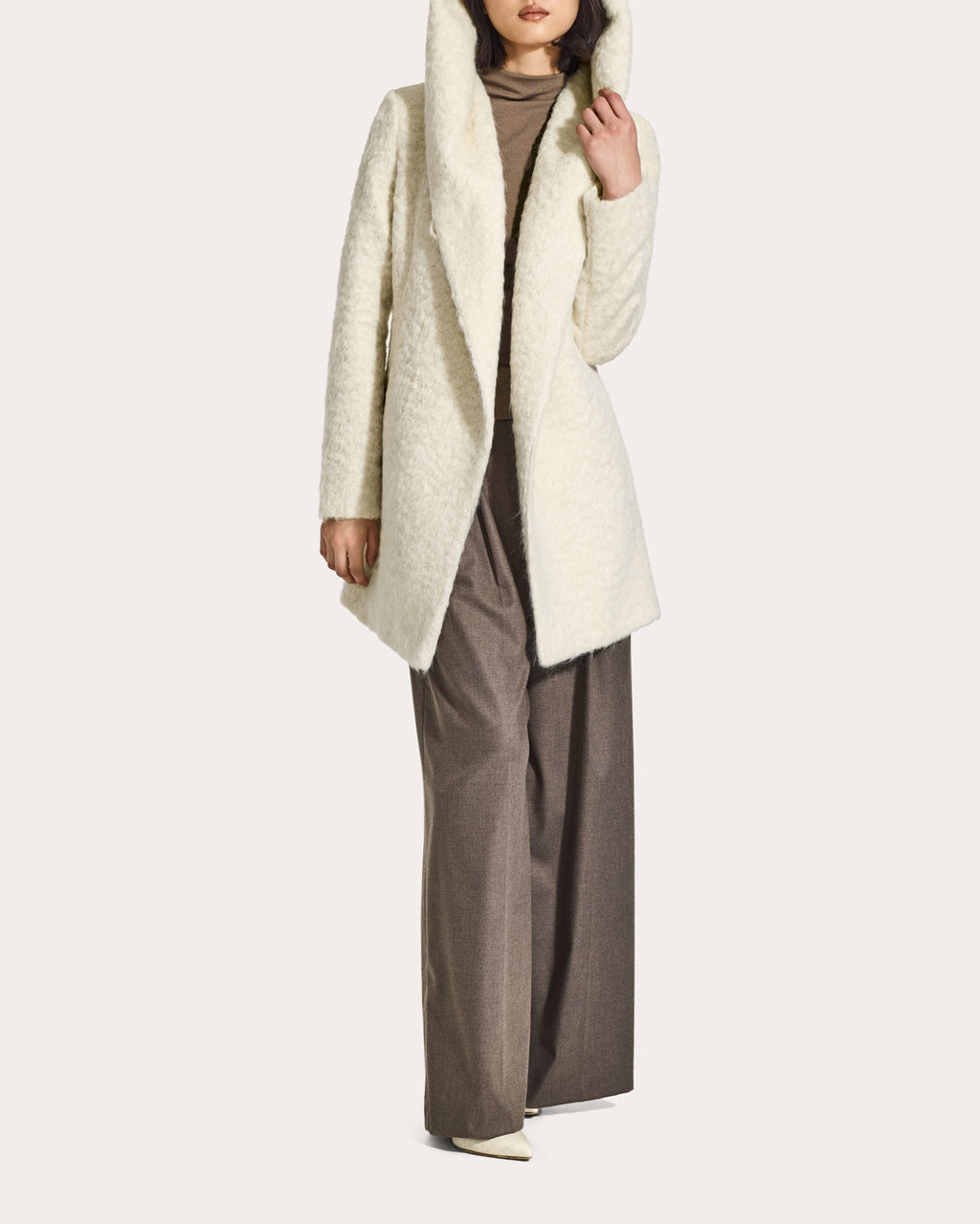 Textured Suri Alpaca Short Hooded Wrap Coat