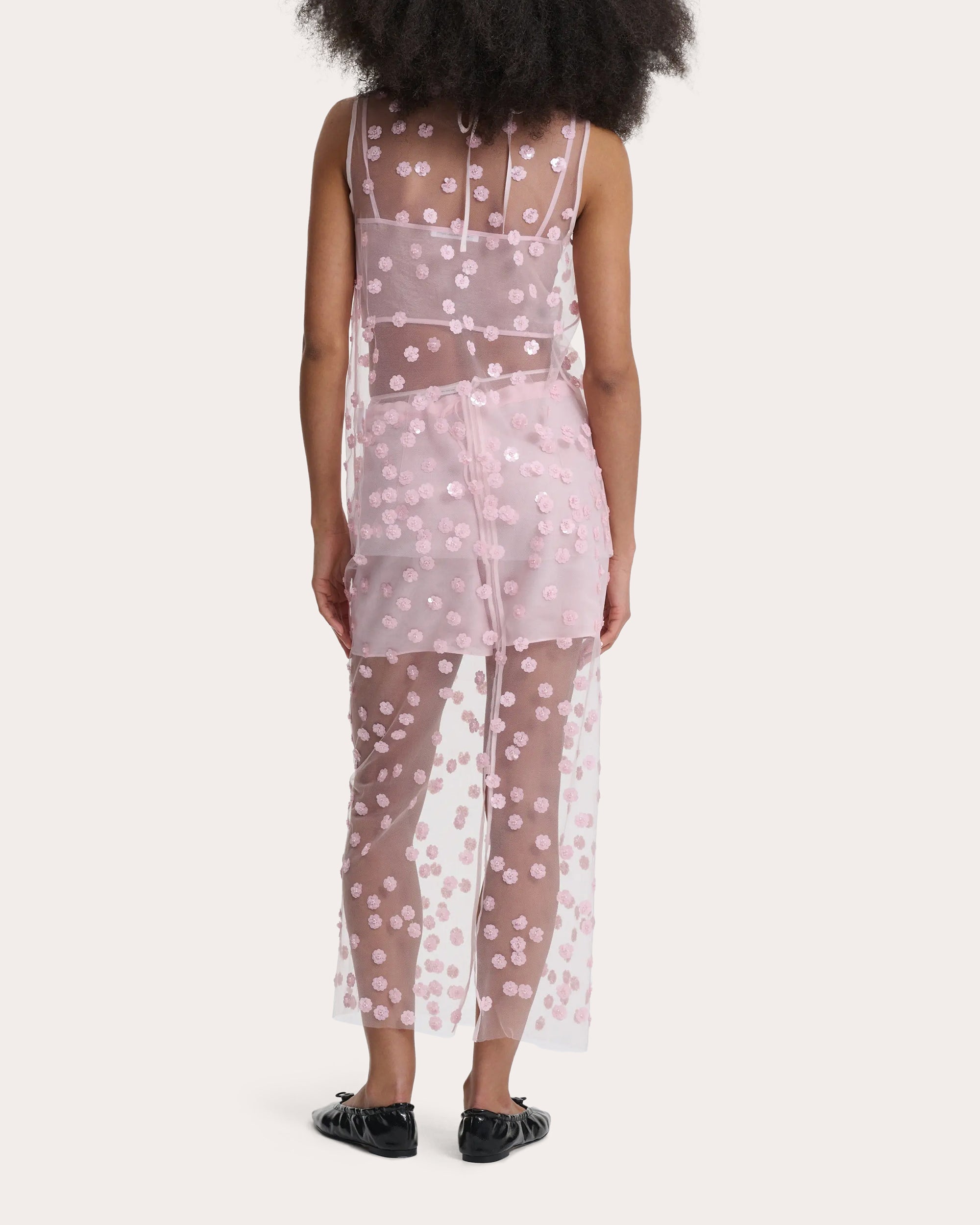 Utania Floral Sequin Sheer Tulle Sleeveless Top