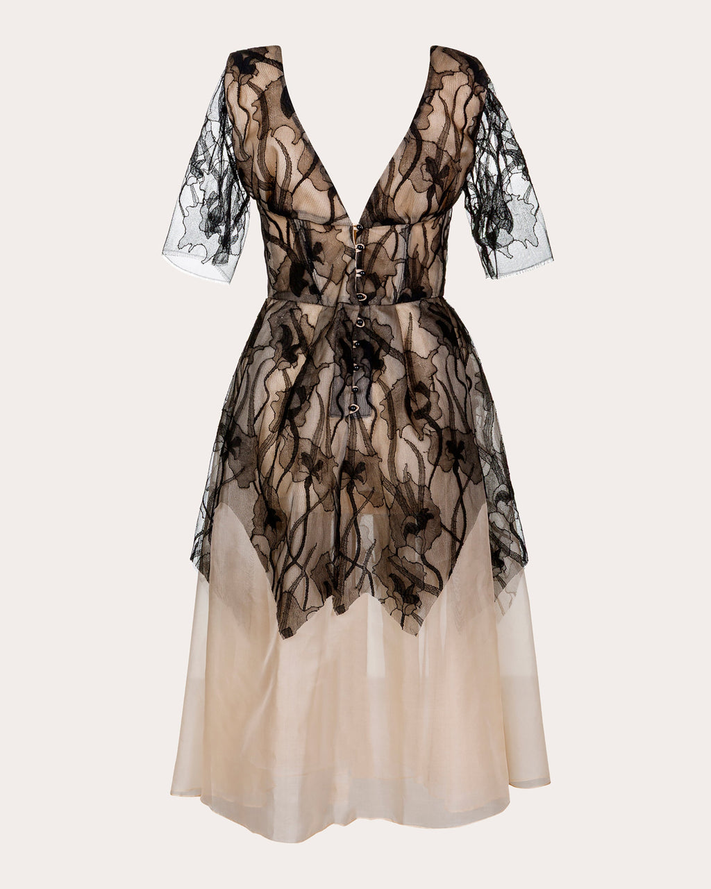 Lea Silk Organza Lace Corset Midi Dress