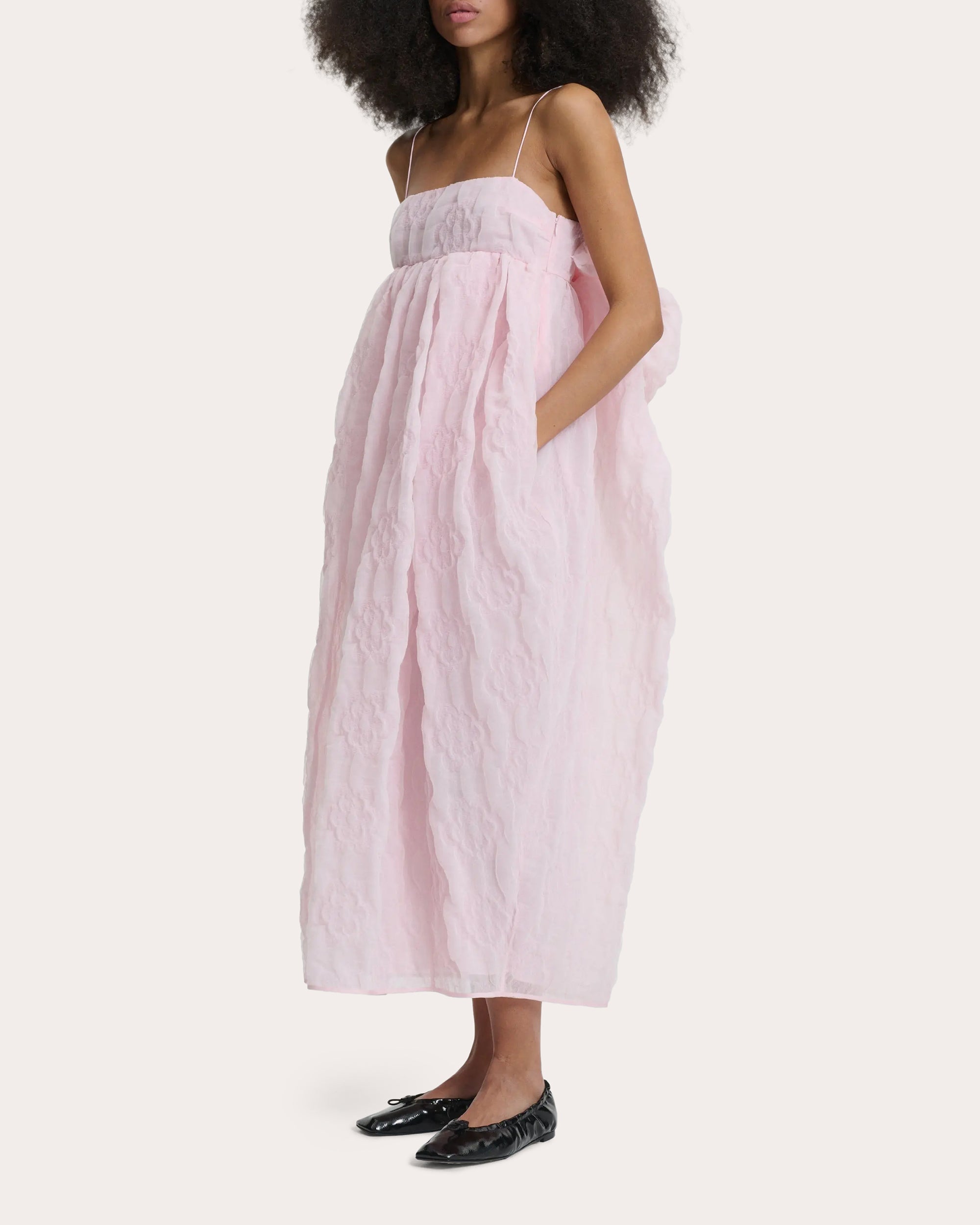 Vilma Floral Matelassé Babydoll Midi Dress