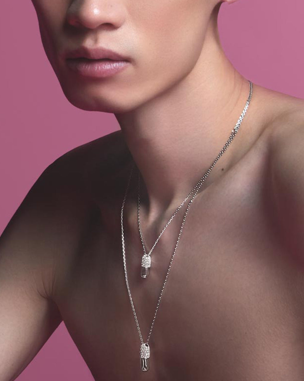 Diamond & 18k White Gold Mini Pill Pendant Necklace