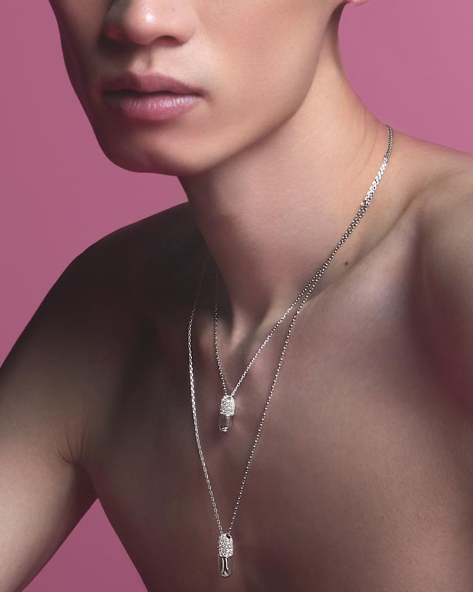 Diamond & 18k White Gold Mini Pill Pendant Necklace
