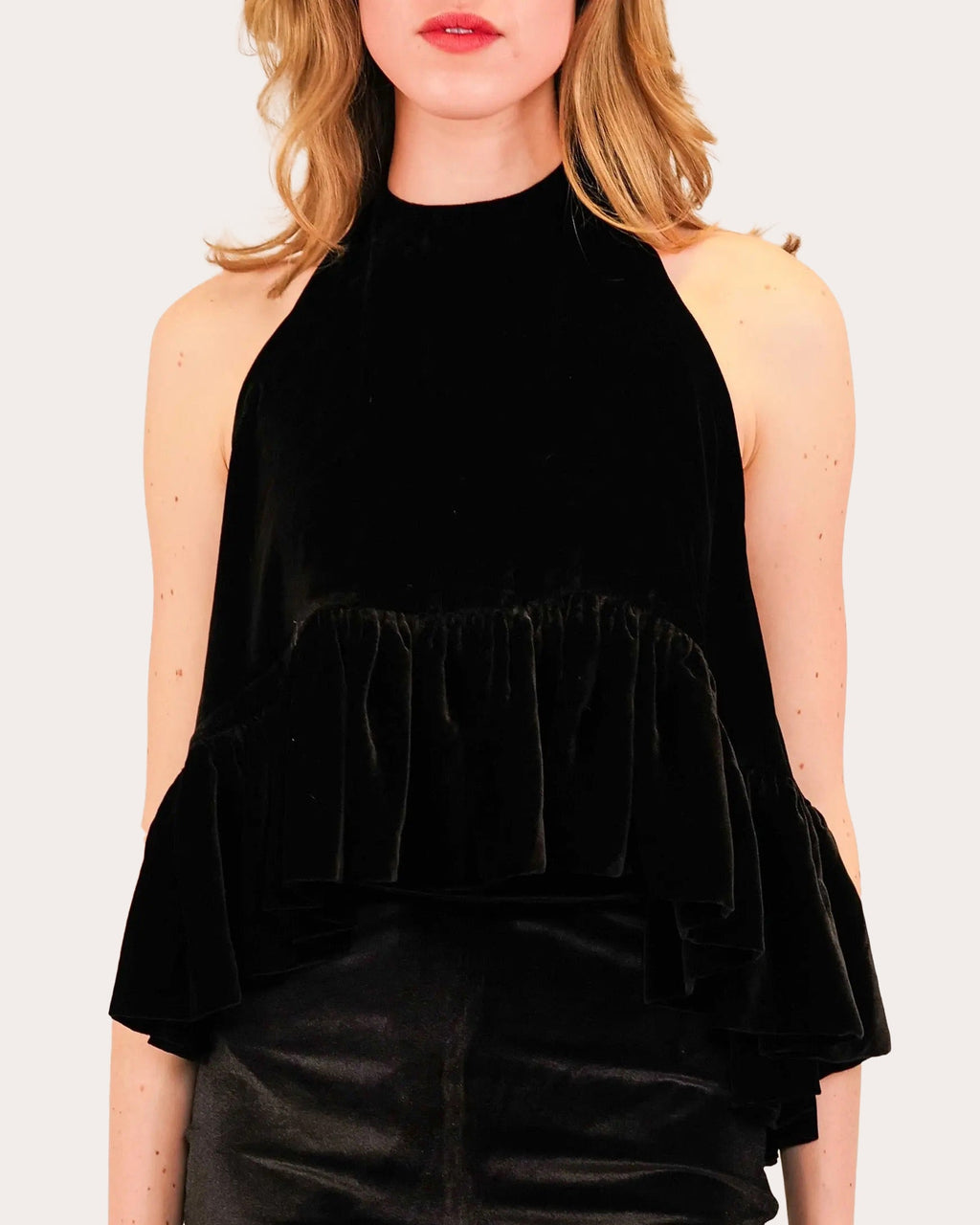 Winston Velvet Ruffle Halter Top