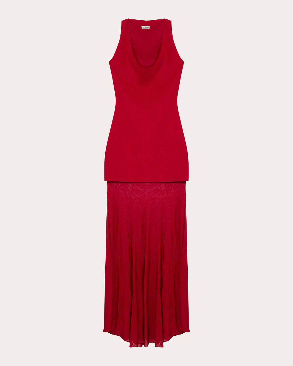 Xena Sheer Knit Combo Cowl Neck Maxi Dress
