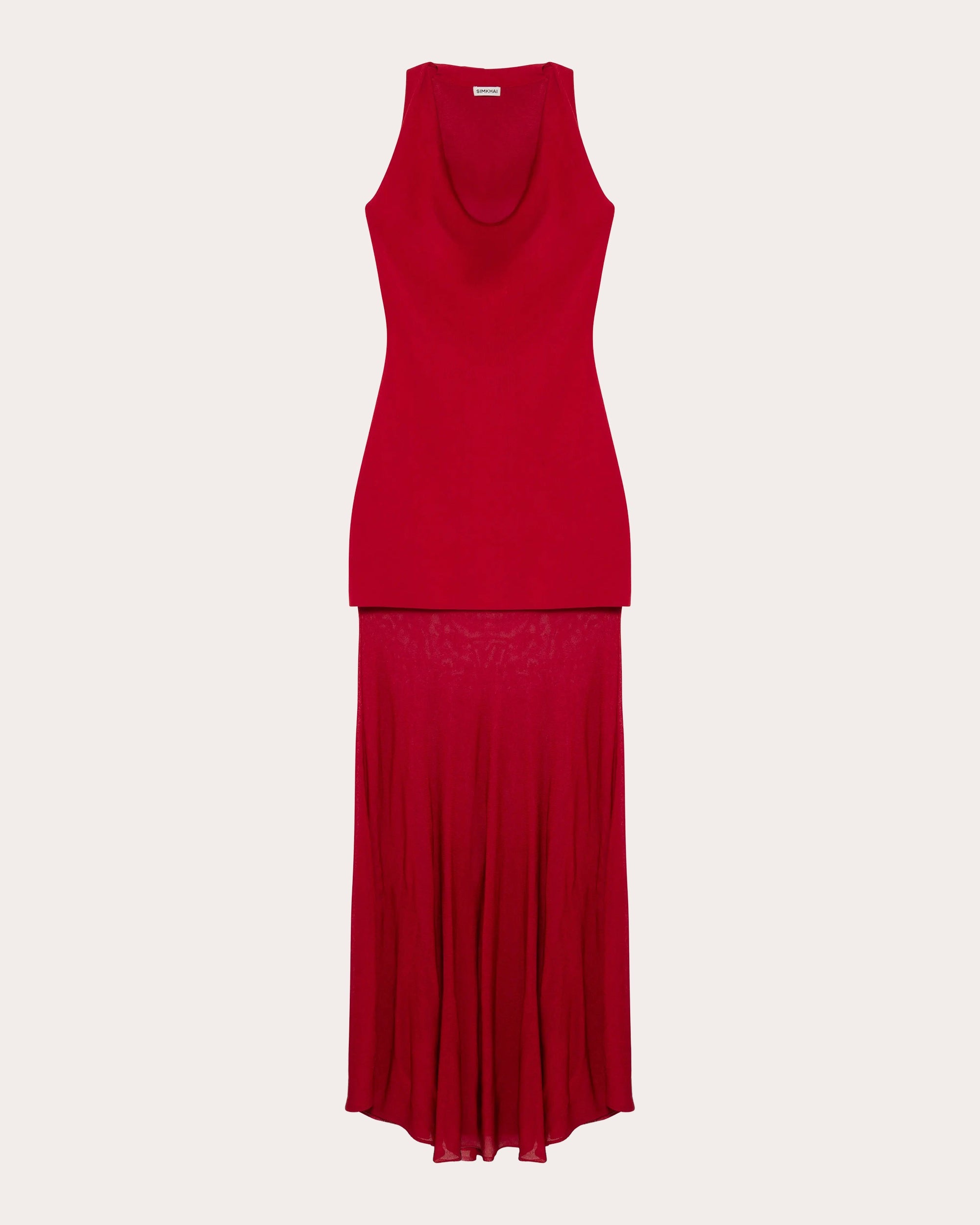 Xena Sheer Knit Combo Cowl Neck Maxi Dress