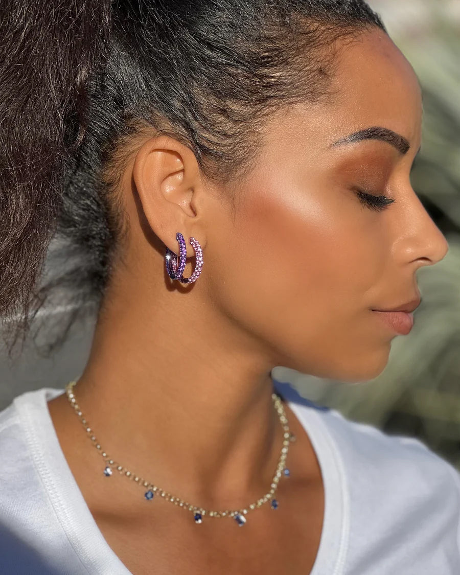 Pink Sapphire Large Three-Sided Hoop Earrings