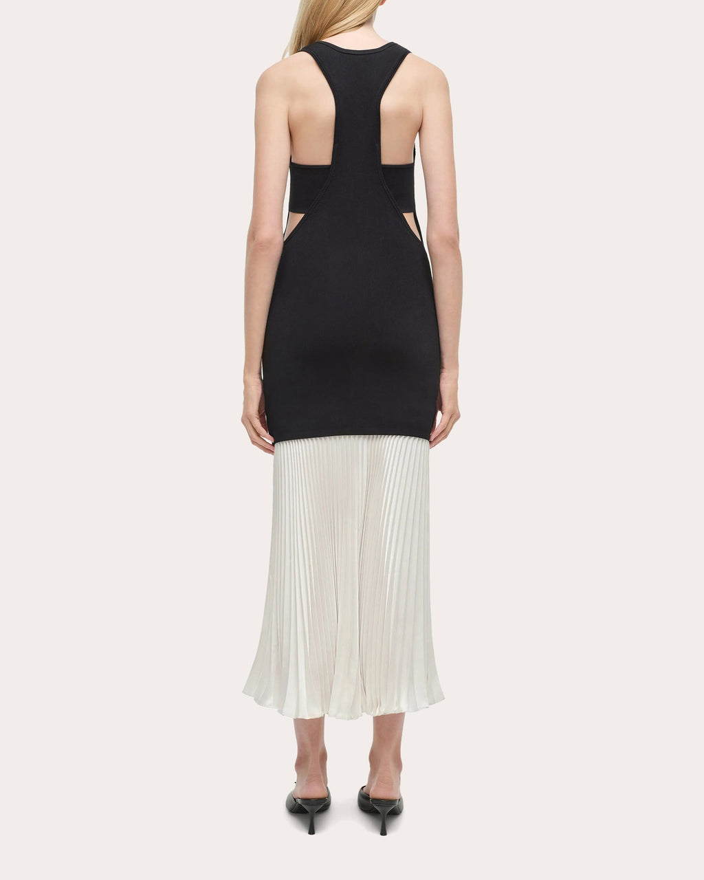 Zaden Knit Chiffon Pleated Drop-Waist Midi Dress