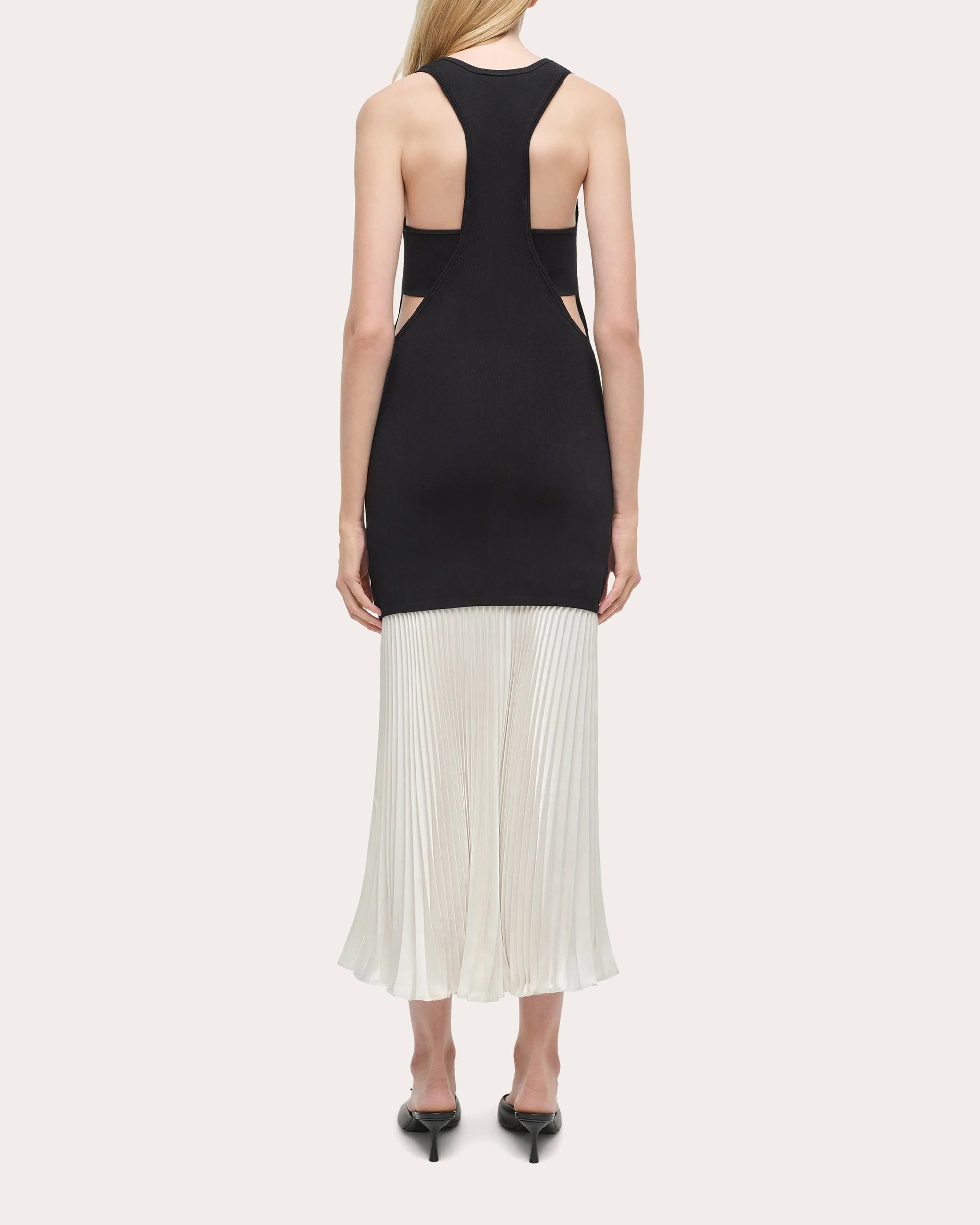 Zaden Knit Chiffon Pleated Drop-Waist Midi Dress