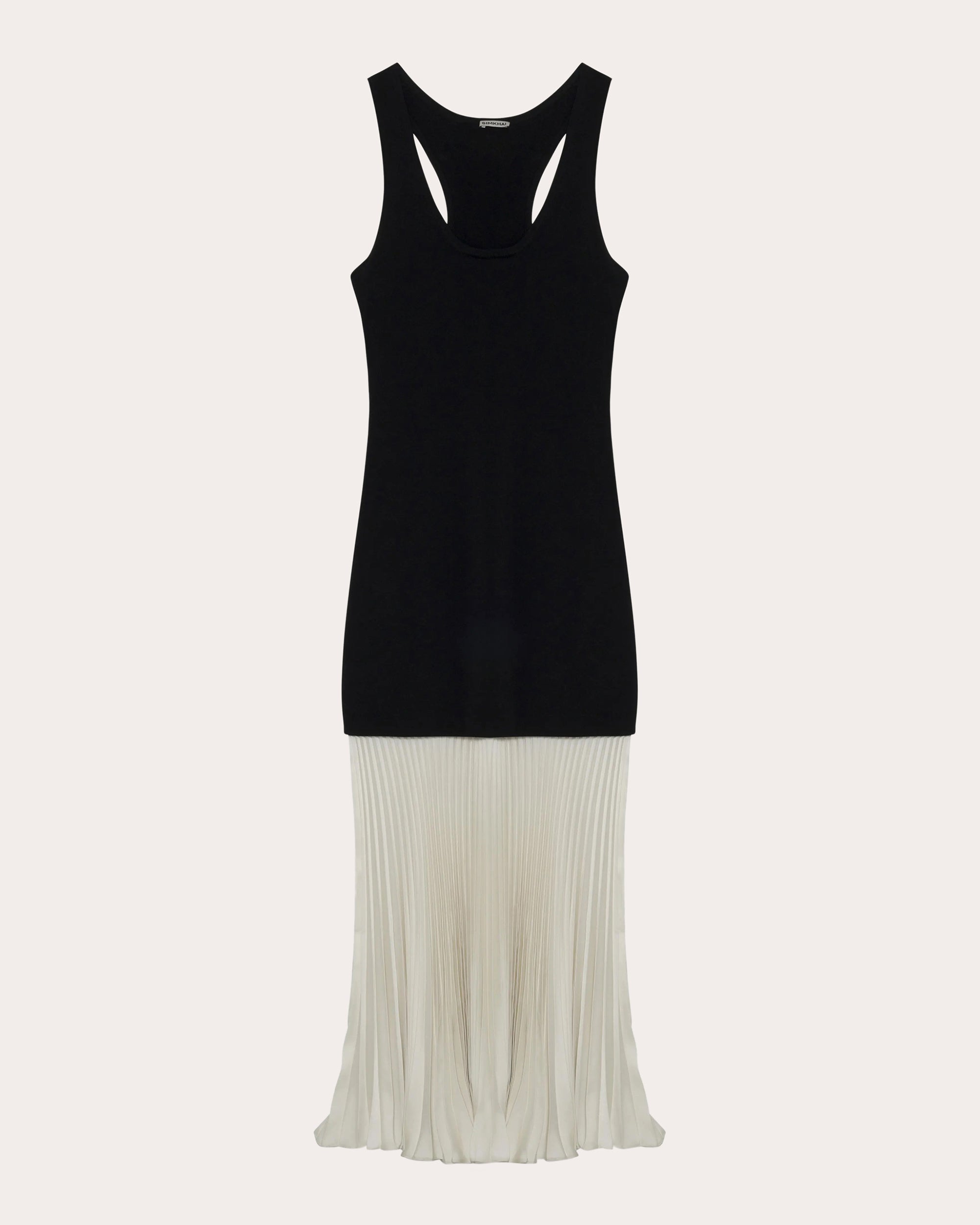 Zaden Knit Chiffon Pleated Drop-Waist Midi Dress