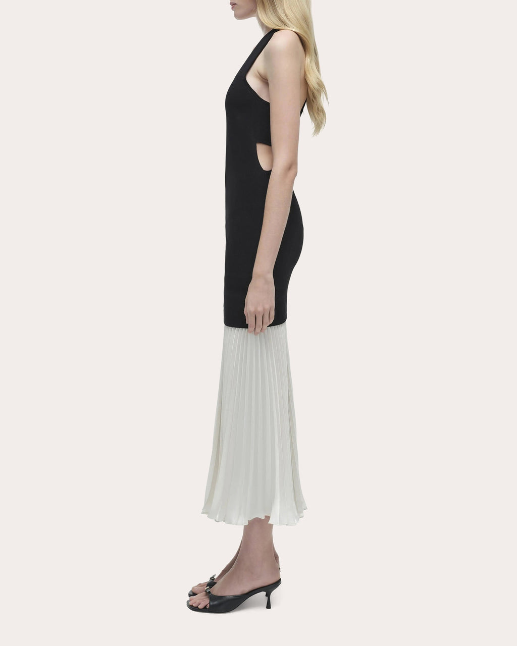 Zaden Knit Chiffon Pleated Drop-Waist Midi Dress