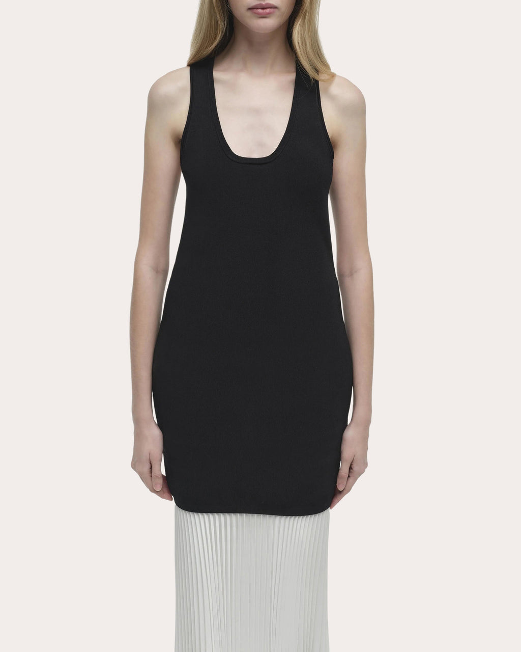 Zaden Knit Chiffon Pleated Drop-Waist Midi Dress